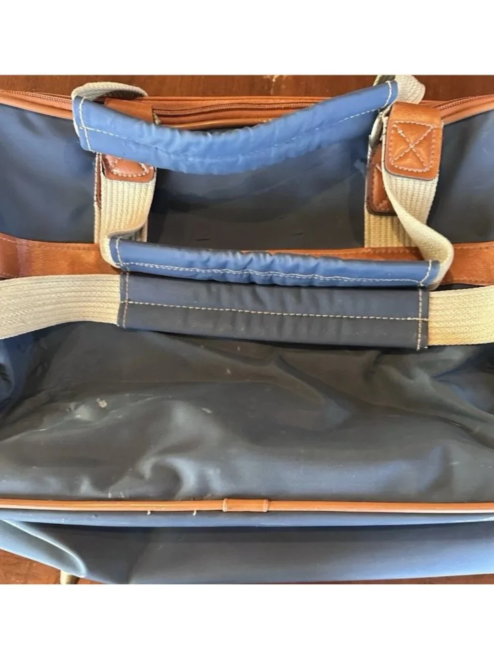 Vintage Allyn St George Navy & Brown Travel Tote Luggage Bag 1980's
